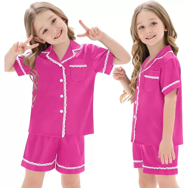 SWOMOG Women amp Girls Silk Satin Pajamas Set 2 Pcs Lace Pjs Button Down Sleepwear Nightwear Gifts for KidMom Mothers DayWomen Rose Red