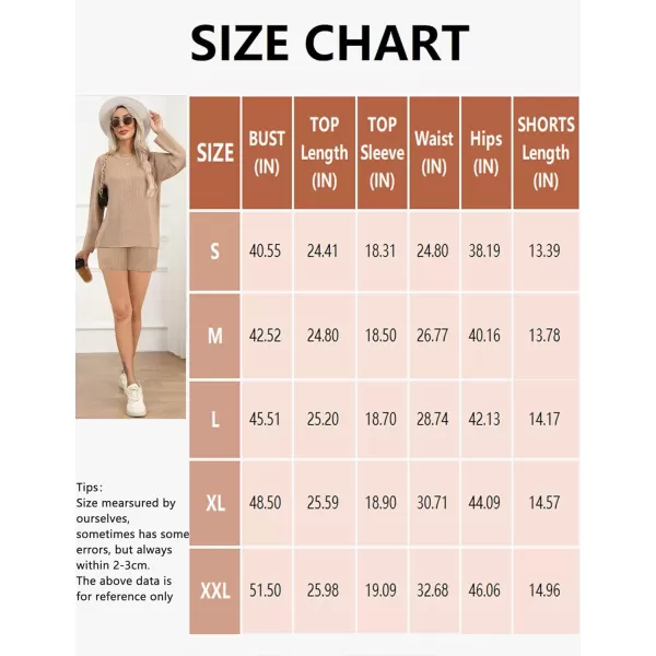 SWOMOG Womens 2 Piece Sweater Sets Outfits Long Sleeve Pajamas Set Knit Top and Shorts Matching Lounge Set with PocketsApricot