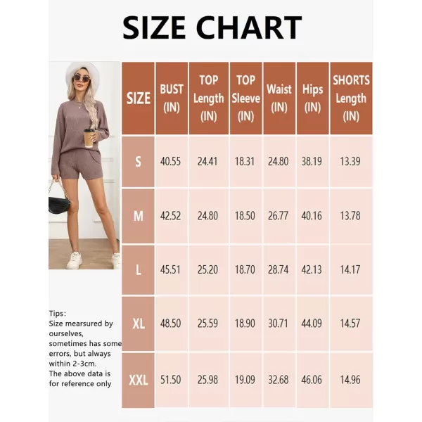 SWOMOG Womens 2 Piece Sweater Sets Outfits Long Sleeve Pajamas Set Knit Top and Shorts Matching Lounge Set with PocketsCoffee