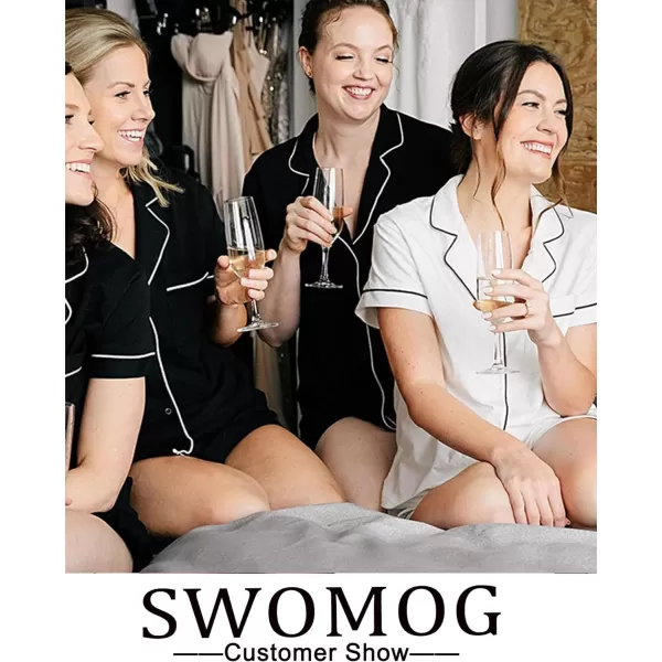 SWOMOG Womens 3pcs Button Down Pajamas Set Short Sleeve Sleepwear Bride Soft Pj Lounge Sets with Long PantsBlack