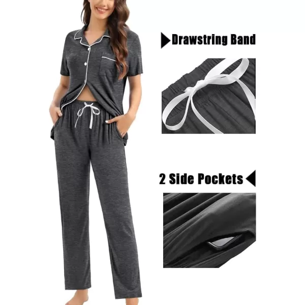 SWOMOG Womens 3pcs Button Down Pajamas Set Short Sleeve Sleepwear Bride Soft Pj Lounge Sets with Long PantsDeep Grey