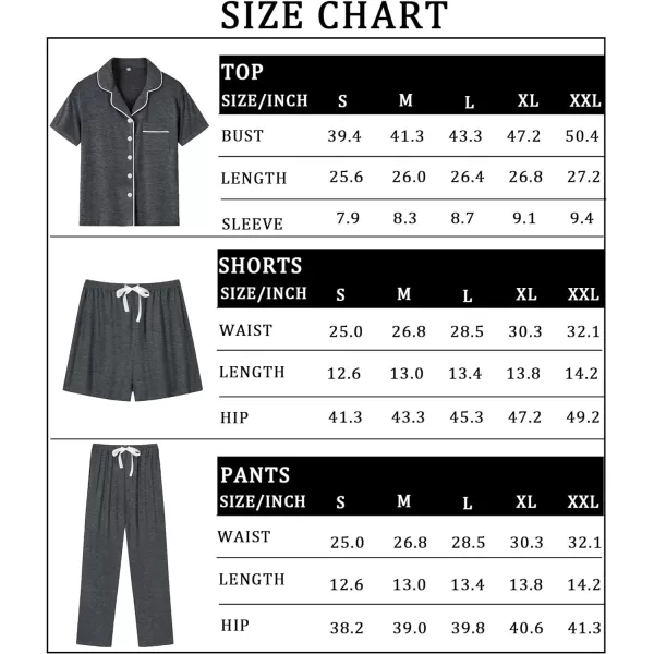 SWOMOG Womens 3pcs Button Down Pajamas Set Short Sleeve Sleepwear Bride Soft Pj Lounge Sets with Long PantsDeep Grey