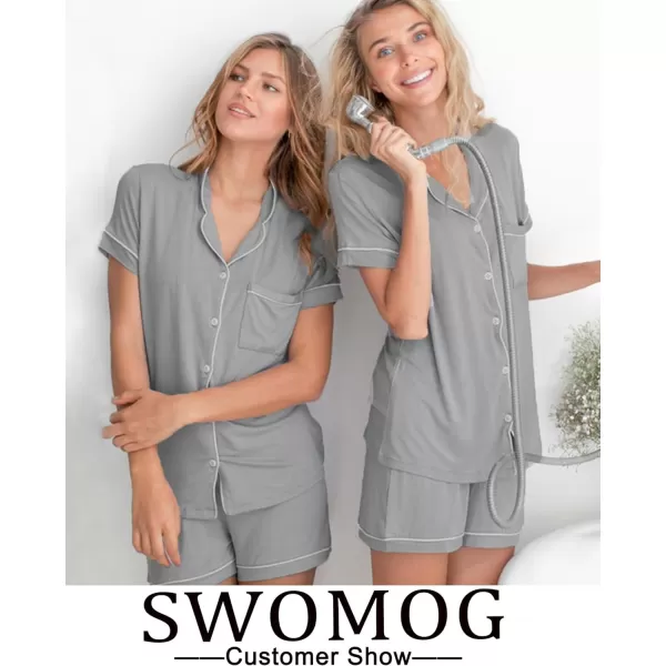 SWOMOG Womens 3pcs Button Down Pajamas Set Short Sleeve Sleepwear Bride Soft Pj Lounge Sets with Long PantsDeep Grey