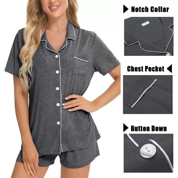 SWOMOG Womens 3pcs Button Down Pajamas Set Short Sleeve Sleepwear Bride Soft Pj Lounge Sets with Long PantsDeep Grey