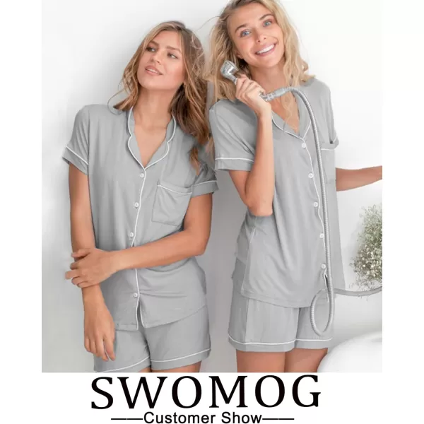 SWOMOG Womens 3pcs Button Down Pajamas Set Short Sleeve Sleepwear Bride Soft Pj Lounge Sets with Long PantsGrey