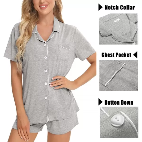 SWOMOG Womens 3pcs Button Down Pajamas Set Short Sleeve Sleepwear Bride Soft Pj Lounge Sets with Long PantsGrey