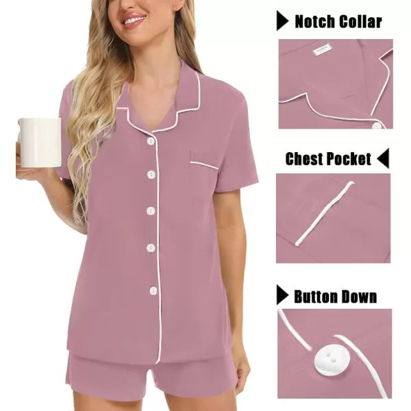 SWOMOG Womens 3pcs Button Down Pajamas Set Short Sleeve Sleepwear Bride Soft Pj Lounge Sets with Long PantsTaro Purple