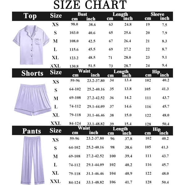 SWOMOG Womens 3pcs Pajamas Set Silk Satin Short Sleeve Sleepwear Button Down Loungewear Pjs NightwearLavender