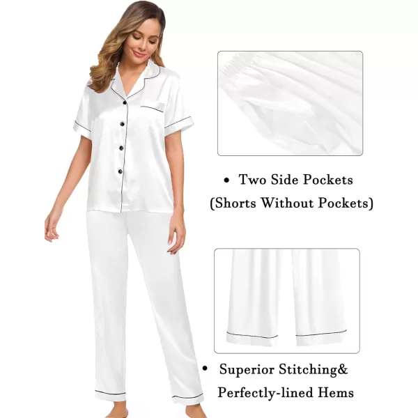 SWOMOG Womens 3pcs Pajamas Set Silk Satin Short Sleeve Sleepwear Button Down Loungewear Pjs NightwearWhite