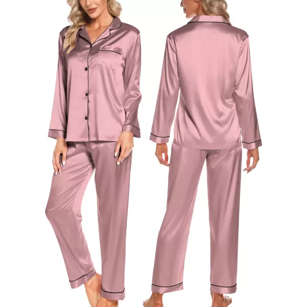 SWOMOG Womens 4pcs Pajamas Sets Silk Satin Pjs Set Ruffle Shorts  Cami  Pants  Long Sleeve Tops Loungewear SetMisty Rose