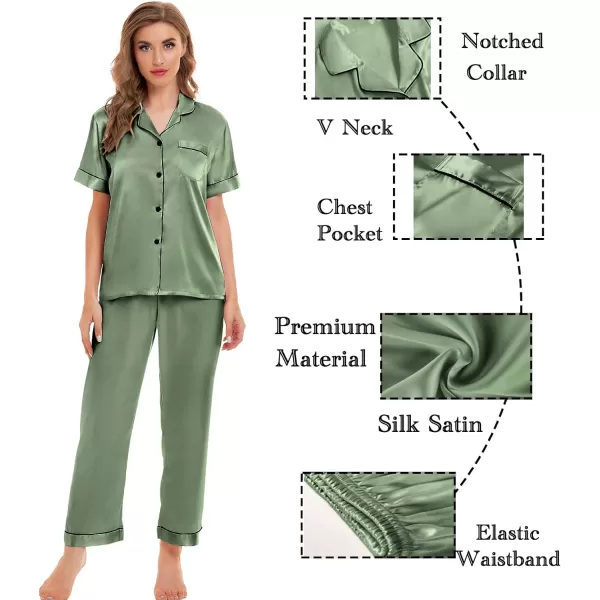 SWOMOG Womens 4pcs Pajamas Sets Silk Satin Sleepwear Sexy Cami with Button Down Short Sleeve Shirt Pjs LoungewearAmatcha