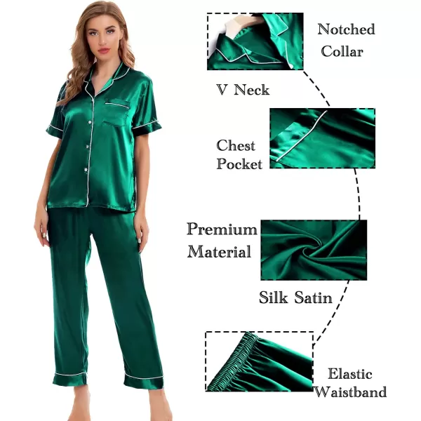 SWOMOG Womens 4pcs Pajamas Sets Silk Satin Sleepwear Sexy Cami with Button Down Short Sleeve Shirt Pjs LoungewearApersian Green