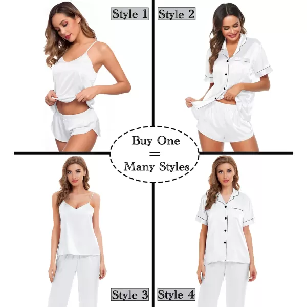 SWOMOG Womens 4pcs Pajamas Sets Silk Satin Sleepwear Sexy Cami with Button Down Short Sleeve Shirt Pjs LoungewearAwhite