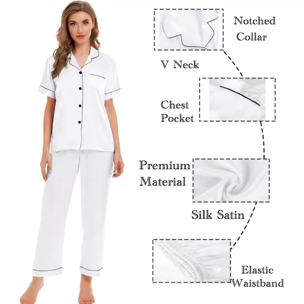 SWOMOG Womens 4pcs Pajamas Sets Silk Satin Sleepwear Sexy Cami with Button Down Short Sleeve Shirt Pjs LoungewearAwhite