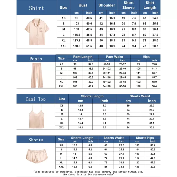 SWOMOG Womens 4pcs Pajamas Sets Silk Satin Sleepwear Sexy Cami with Button Down Short Sleeve Shirt Pjs LoungewearZsolid Color Champagne