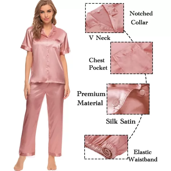 SWOMOG Womens 4pcs Pajamas Sets Silk Satin Sleepwear Sexy Cami with Button Down Short Sleeve Shirt Pjs LoungewearZsolid Color Goldpink