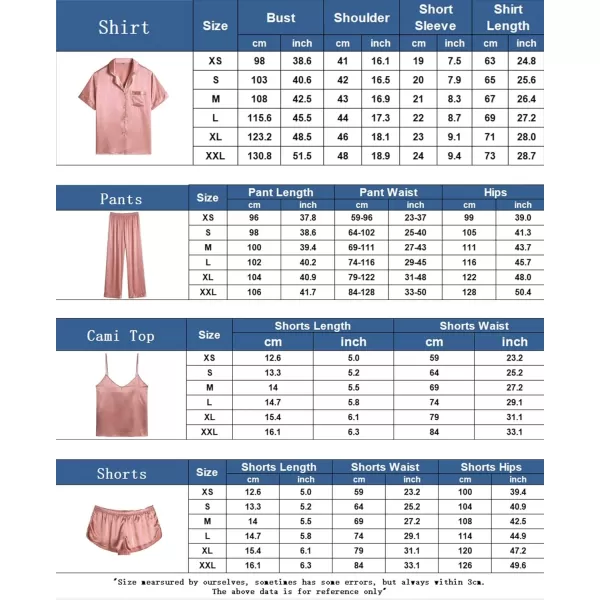 SWOMOG Womens 4pcs Pajamas Sets Silk Satin Sleepwear Sexy Cami with Button Down Short Sleeve Shirt Pjs LoungewearZsolid Color Goldpink
