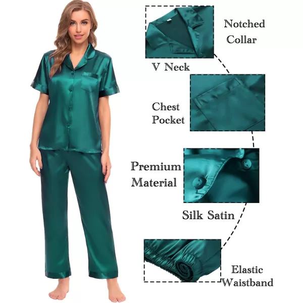 SWOMOG Womens 4pcs Pajamas Sets Silk Satin Sleepwear Sexy Cami with Button Down Short Sleeve Shirt Pjs LoungewearZsolid Color Green