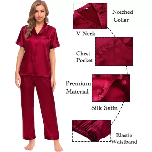 SWOMOG Womens 4pcs Pajamas Sets Silk Satin Sleepwear Sexy Cami with Button Down Short Sleeve Shirt Pjs LoungewearZsolid Color Red