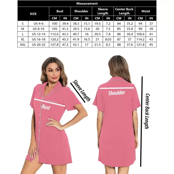 SWOMOG Womens Button Down Nightgown Short Sleeve Nightshirt VNeck Sleepwear Boyfriend Sleepshirt Pajama DressMcollarcoral