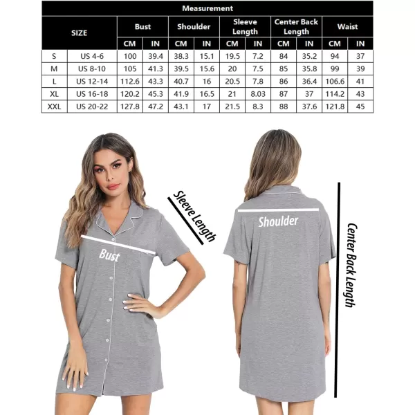 SWOMOG Womens Button Down Nightgown Short Sleeve Nightshirt VNeck Sleepwear Boyfriend Sleepshirt Pajama DressMcollargray