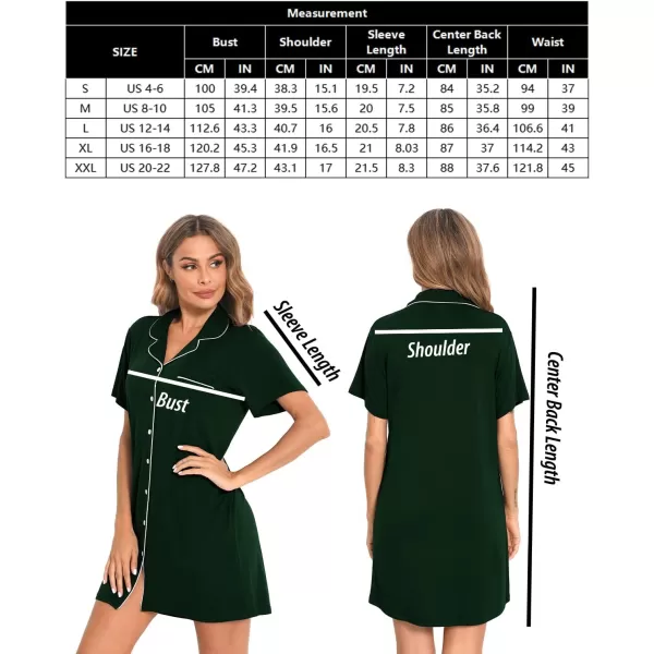 SWOMOG Womens Button Down Nightgown Short Sleeve Nightshirt VNeck Sleepwear Boyfriend Sleepshirt Pajama DressMcollargreen