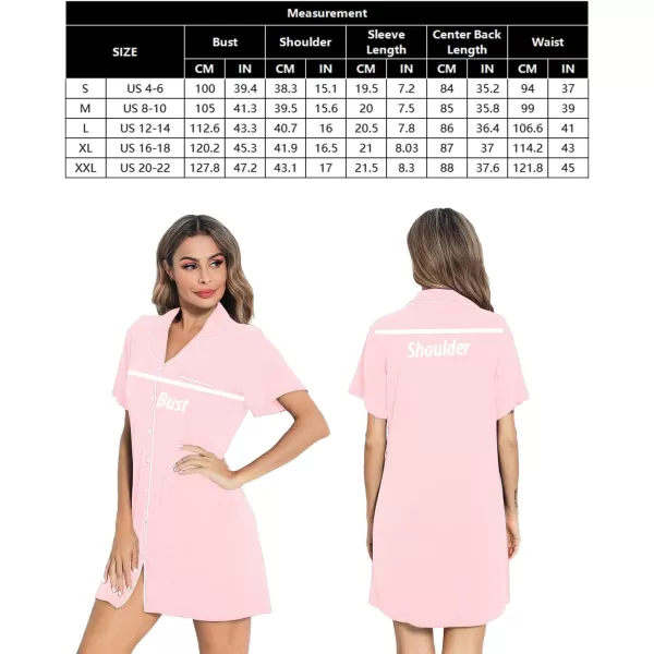 SWOMOG Womens Button Down Nightgown Short Sleeve Nightshirt VNeck Sleepwear Boyfriend Sleepshirt Pajama DressMcollarpink