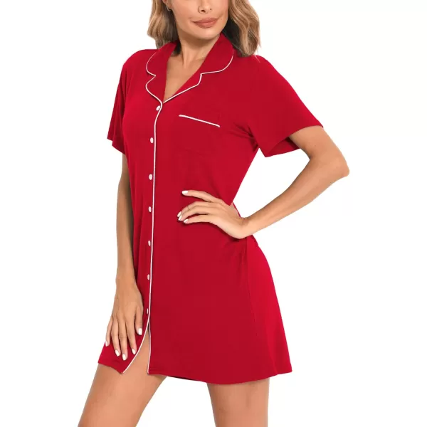 SWOMOG Womens Button Down Nightgown Short Sleeve Nightshirt VNeck Sleepwear Boyfriend Sleepshirt Pajama DressMcollarred