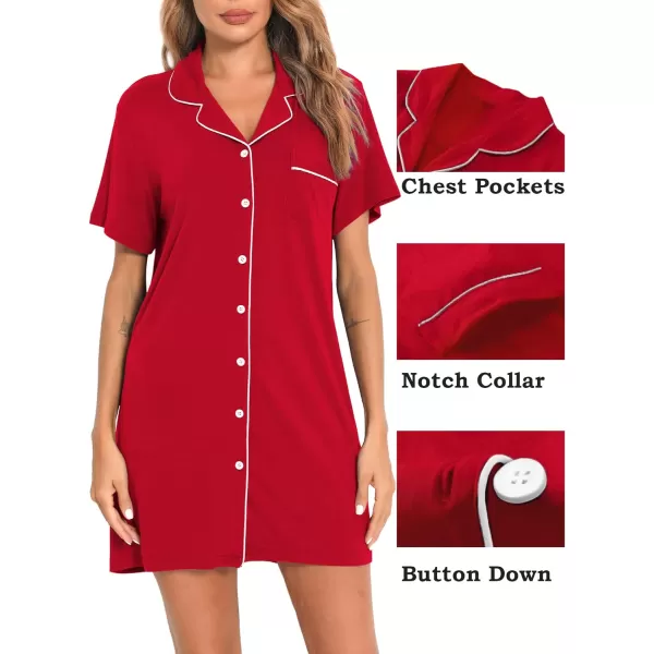 SWOMOG Womens Button Down Nightgown Short Sleeve Nightshirt VNeck Sleepwear Boyfriend Sleepshirt Pajama DressMcollarred