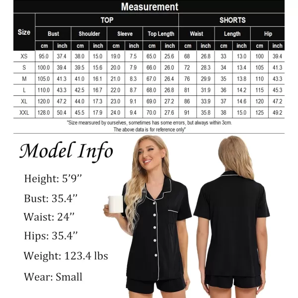 SWOMOG Womens Button Down Pajamas Set Short Sleeve Sleepwear Bride Soft Pj Lounge Sets SXXLA Black