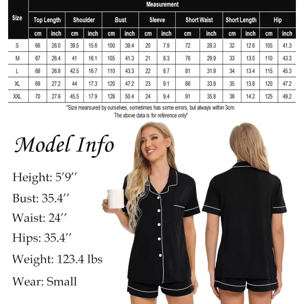 SWOMOG Womens Button Down Pajamas Set Short Sleeve Sleepwear Bride Soft Pj Lounge Sets SXXLA Black Piping Trim