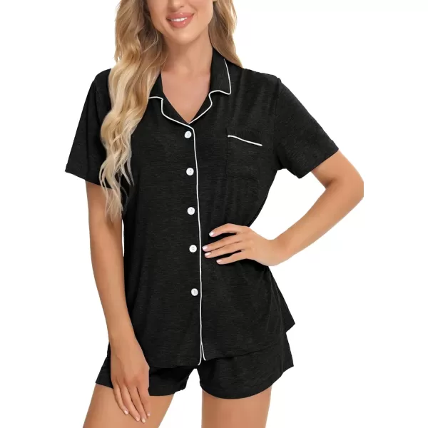 SWOMOG Womens Button Down Pajamas Set Short Sleeve Sleepwear Bride Soft Pj Lounge Sets SXXLBlack Grey