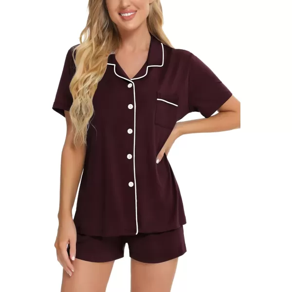 SWOMOG Womens Button Down Pajamas Set Short Sleeve Sleepwear Bride Soft Pj Lounge Sets SXXLDeep Grape Purple