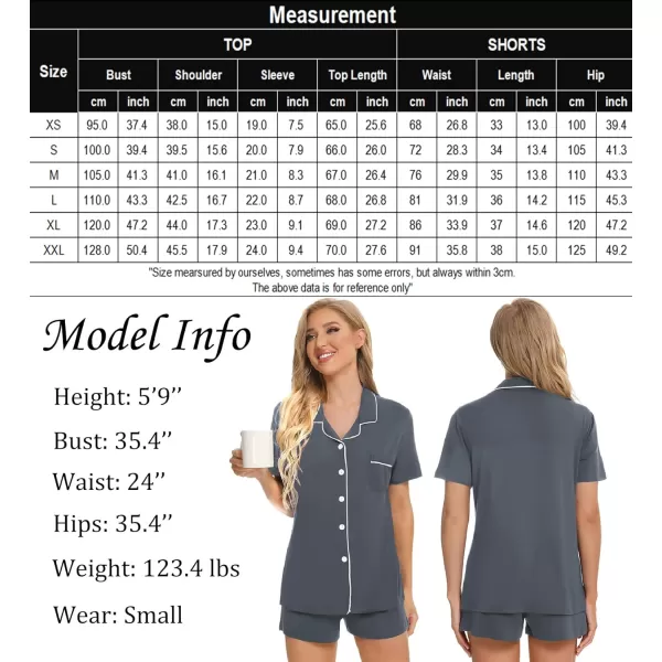 SWOMOG Womens Button Down Pajamas Set Short Sleeve Sleepwear Bride Soft Pj Lounge Sets SXXLDeep Gray