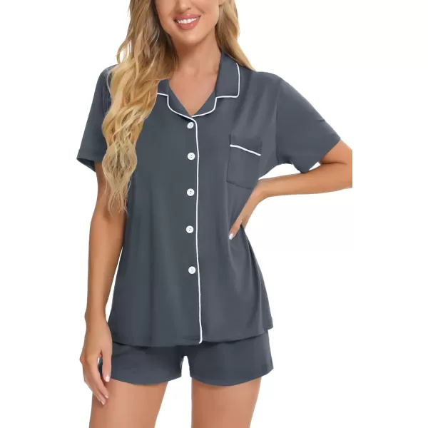 SWOMOG Womens Button Down Pajamas Set Short Sleeve Sleepwear Bride Soft Pj Lounge Sets SXXLDeep Gray