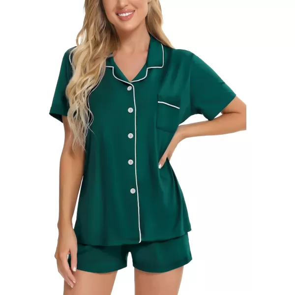 SWOMOG Womens Button Down Pajamas Set Short Sleeve Sleepwear Bride Soft Pj Lounge Sets SXXLGreen