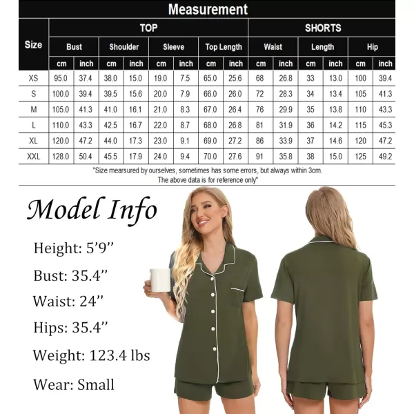 SWOMOG Womens Button Down Pajamas Set Short Sleeve Sleepwear Bride Soft Pj Lounge Sets SXXLGreen1