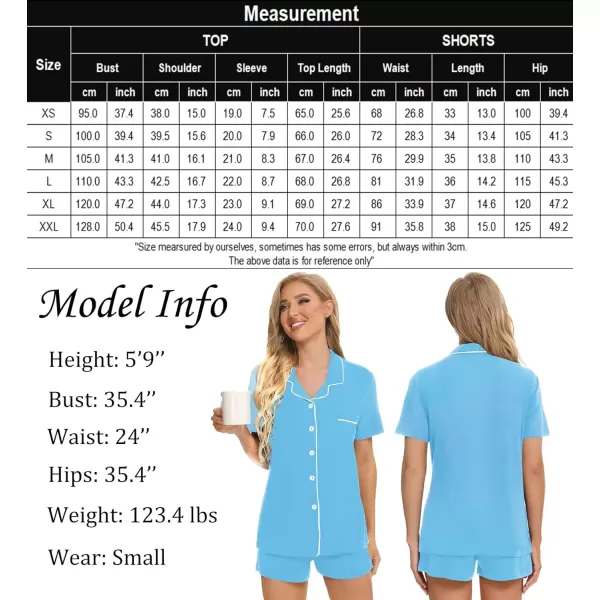 SWOMOG Womens Button Down Pajamas Set Short Sleeve Sleepwear Bride Soft Pj Lounge Sets SXXLLight Blue