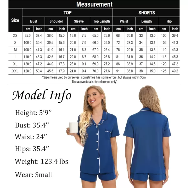 SWOMOG Womens Button Down Pajamas Set Short Sleeve Sleepwear Bride Soft Pj Lounge Sets SXXLNavy