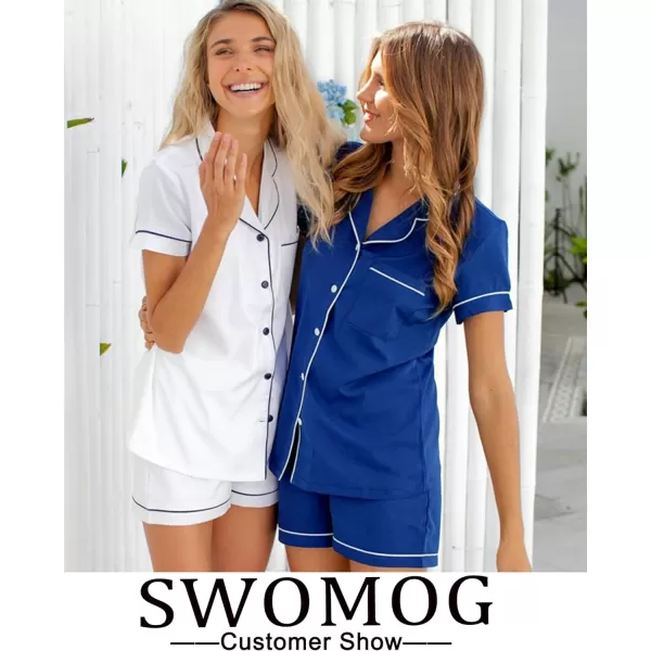 SWOMOG Womens Button Down Pajamas Set Short Sleeve Sleepwear Bride Soft Pj Lounge Sets SXXLNavy