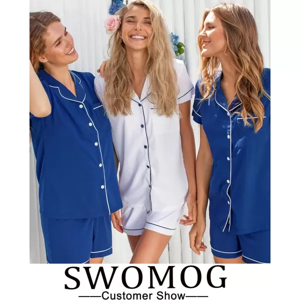 SWOMOG Womens Button Down Pajamas Set Short Sleeve Sleepwear Bride Soft Pj Lounge Sets SXXLNavy