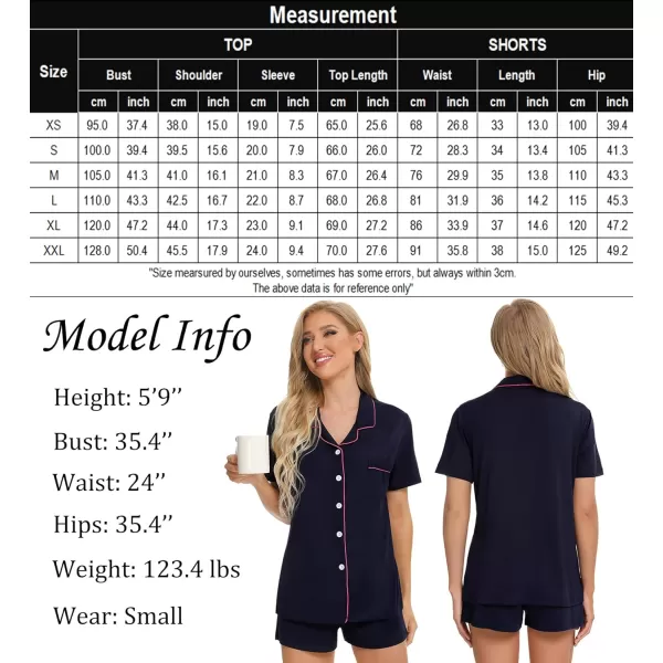 SWOMOG Womens Button Down Pajamas Set Short Sleeve Sleepwear Bride Soft Pj Lounge Sets SXXLNavy Blue