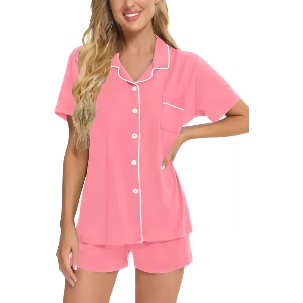 SWOMOG Womens Button Down Pajamas Set Short Sleeve Sleepwear Bride Soft Pj Lounge Sets SXXLPeach Pink