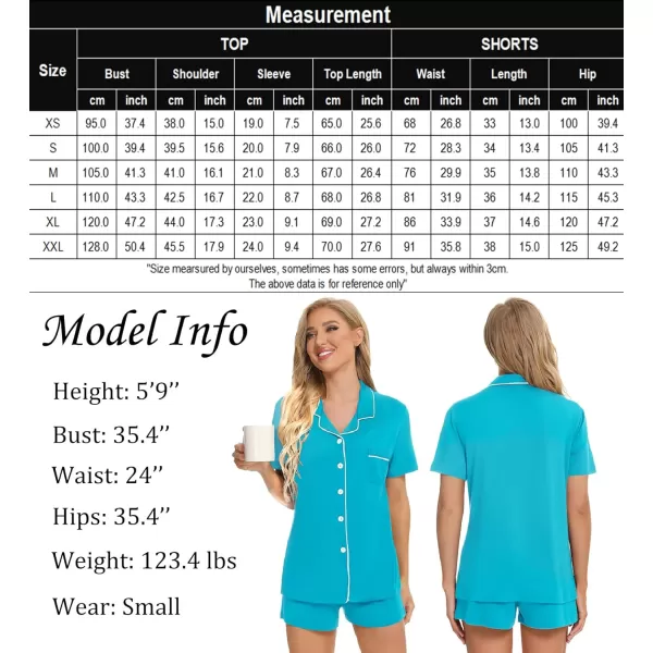 SWOMOG Womens Button Down Pajamas Set Short Sleeve Sleepwear Bride Soft Pj Lounge Sets SXXLPeacock Blue