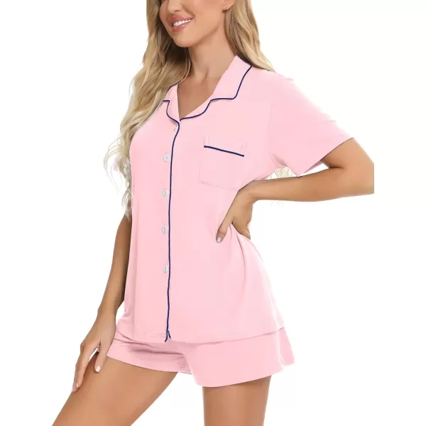 SWOMOG Womens Button Down Pajamas Set Short Sleeve Sleepwear Bride Soft Pj Lounge Sets SXXLPink