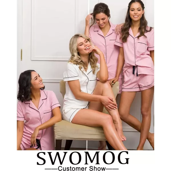 SWOMOG Womens Button Down Pajamas Set Short Sleeve Sleepwear Bride Soft Pj Lounge Sets SXXLPink