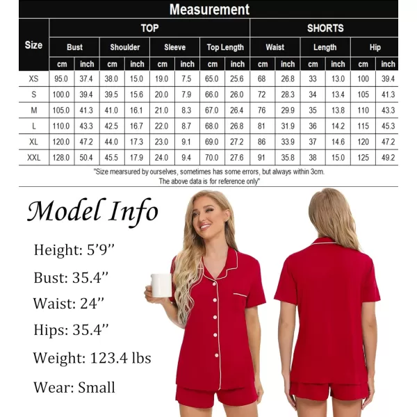 SWOMOG Womens Button Down Pajamas Set Short Sleeve Sleepwear Bride Soft Pj Lounge Sets SXXLRed