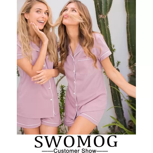 SWOMOG Womens Button Down Pajamas Set Short Sleeve Sleepwear Bride Soft Pj Lounge Sets SXXLTaro Purple