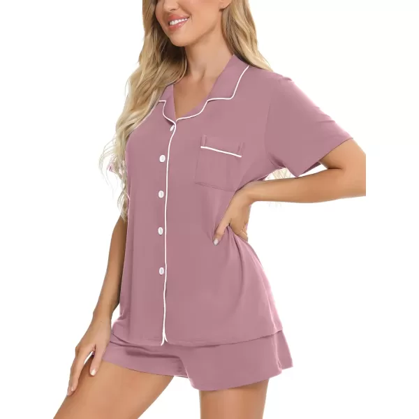 SWOMOG Womens Button Down Pajamas Set Short Sleeve Sleepwear Bride Soft Pj Lounge Sets SXXLTaro Purple