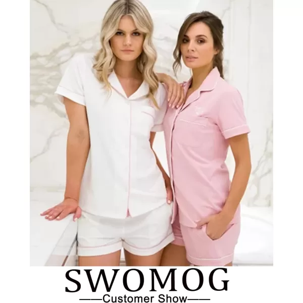 SWOMOG Womens Button Down Pajamas Set Short Sleeve Sleepwear Bride Soft Pj Lounge Sets SXXLWhite